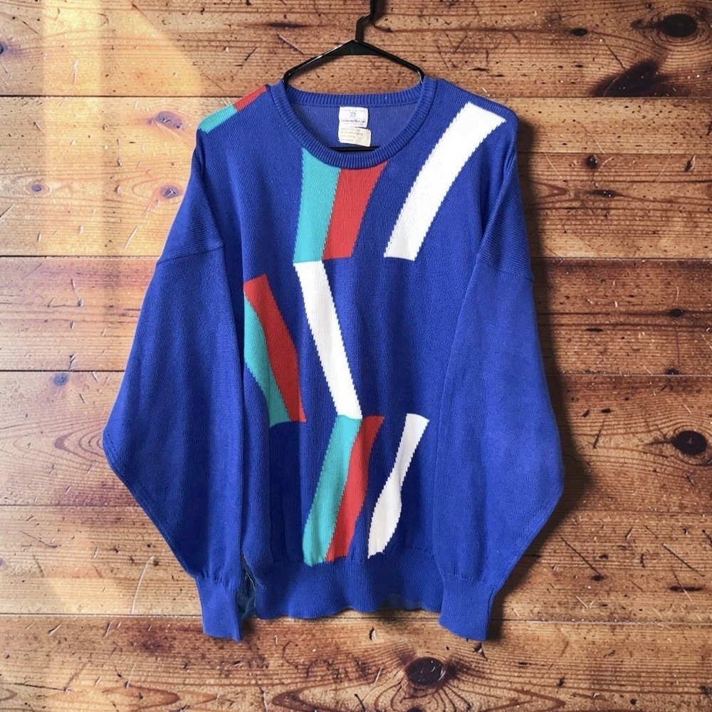Vintage 80s Neiman Marcus Knit Sweater Mens Large Cotton Made in England Golf